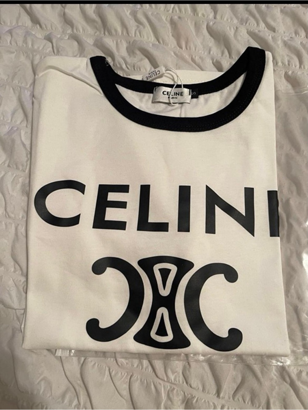 Celine Paris Logo Ringer T-Shirt White/Black Size S NWT
